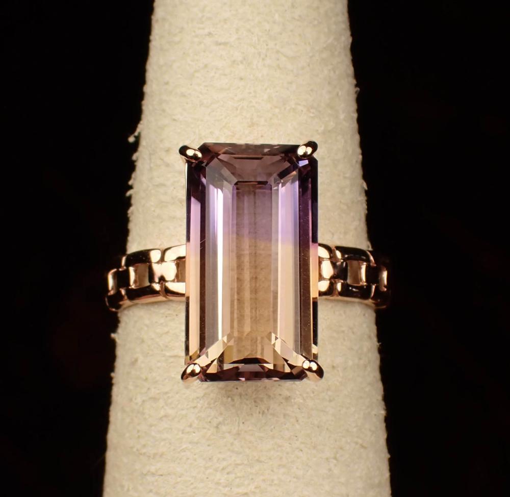 Appraisal: AMETRINE AND FOURTEEN KARAT ROSE GOLD RING The solitaire ring