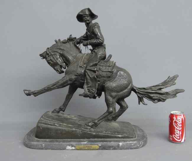 Appraisal: Frederic Remington bronze man on horseback '' W '' Ht