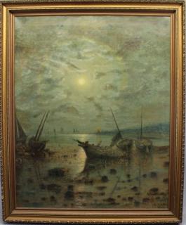 Appraisal: William Jackson Coastal Scene W Beached Sailboats William R Jackson