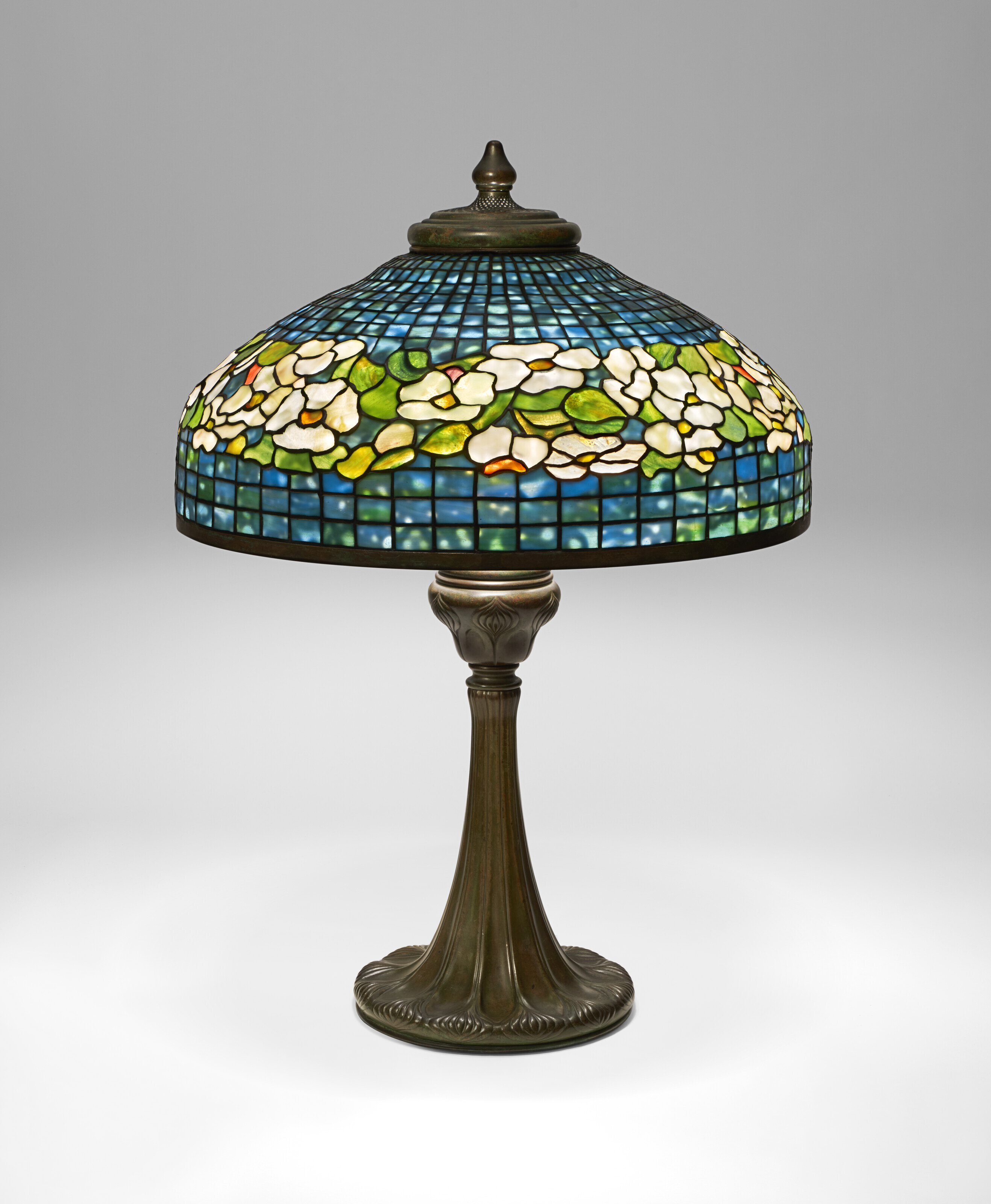 Appraisal: TIFFANY STUDIOS 'Banded Dogwood' Table Lamp circa leaded glass patinated