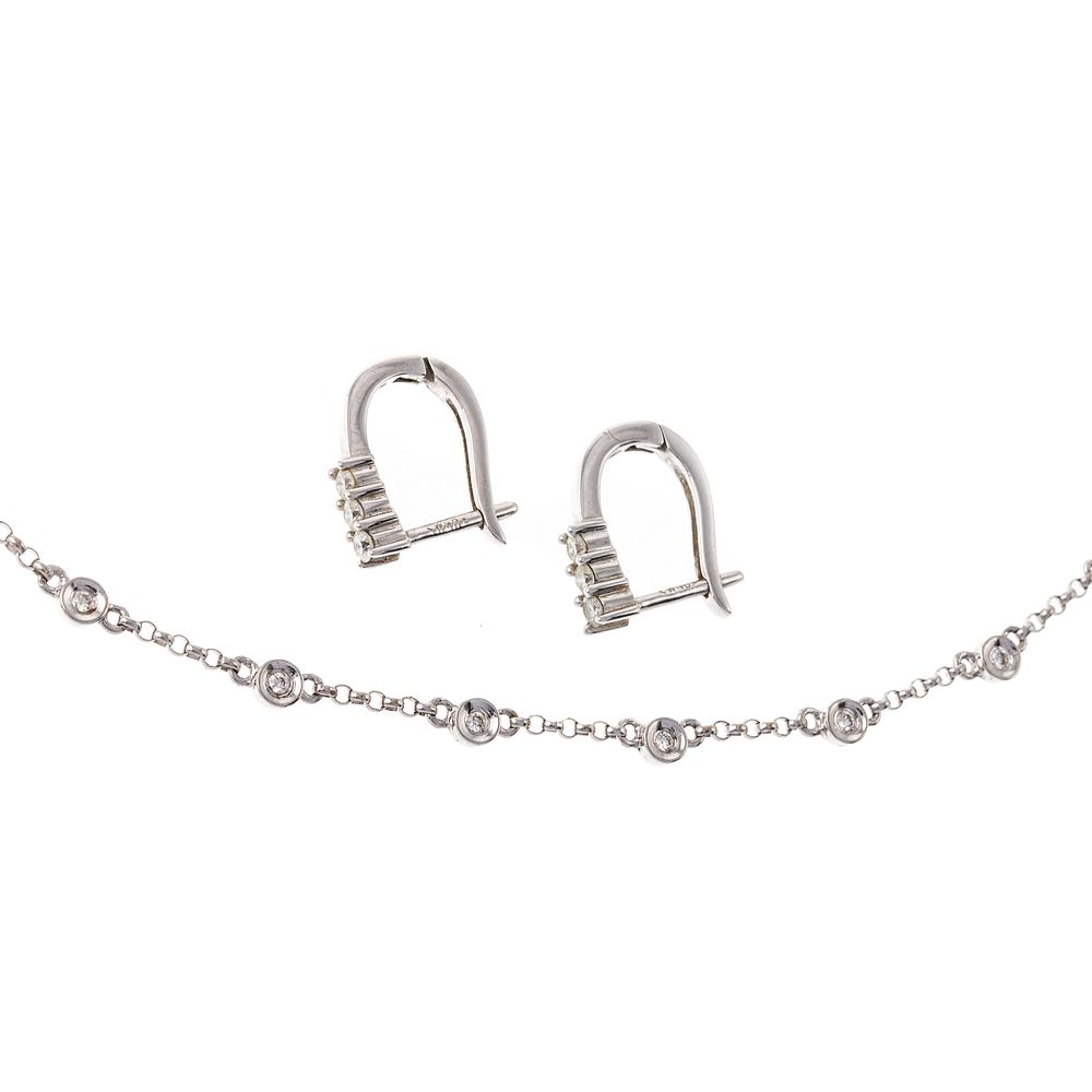 Appraisal: A Diamond Station Necklace Earrings in K K white gold