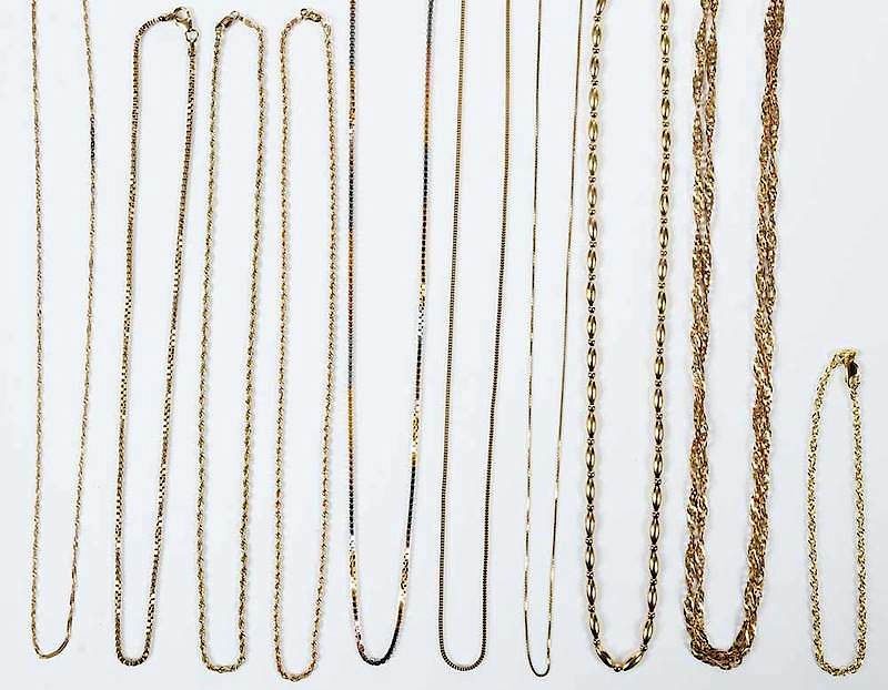 Appraisal: Ten kt Chains assorted chains all stamped k or yellow