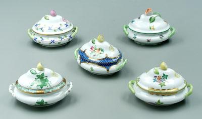 Appraisal: Five miniature Herend tureens hand painted and gilt decoration lemon