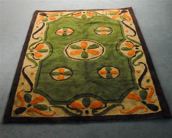 Appraisal: s Green and Orange Modern Design Rug ' x '