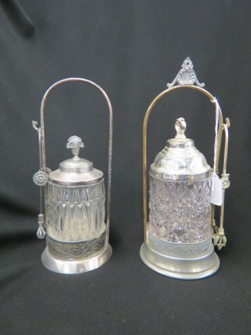 Appraisal: Victorian Pickle Castors pattern glass inserts with tongs