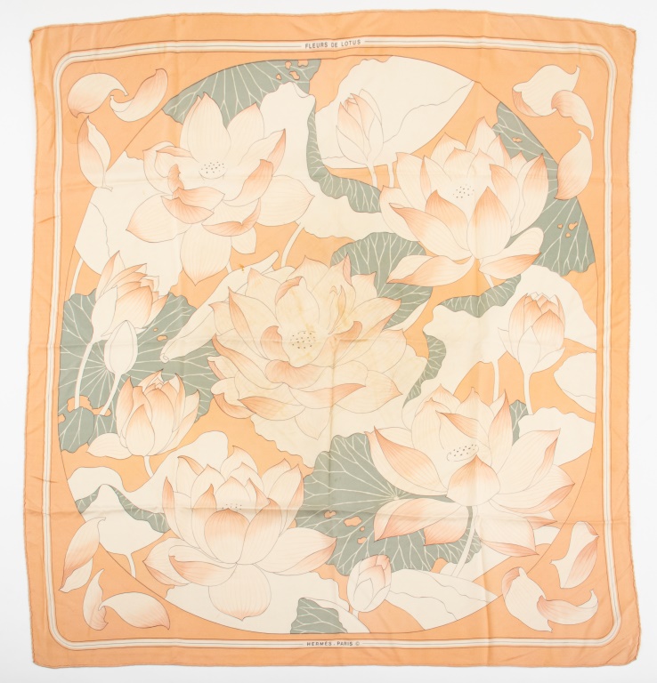 Appraisal: HERMES FLEURS DE LOTUS SILK TWILL SCARF Vintage Hermes square