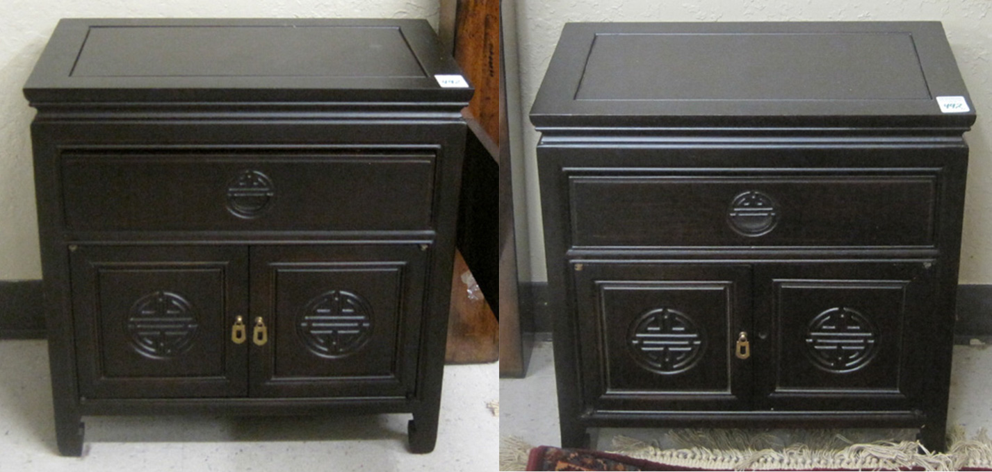 Appraisal: PAIR OF CONTEMPORARY CHINESE CABINET NIGHTSTANDS OR END TABLES having