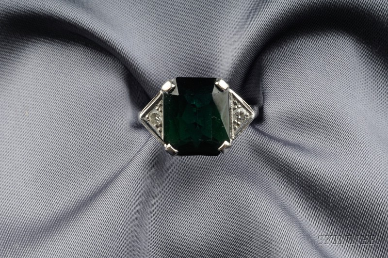 Appraisal: kt White Gold Green Tourmaline and Diamond Ring set with