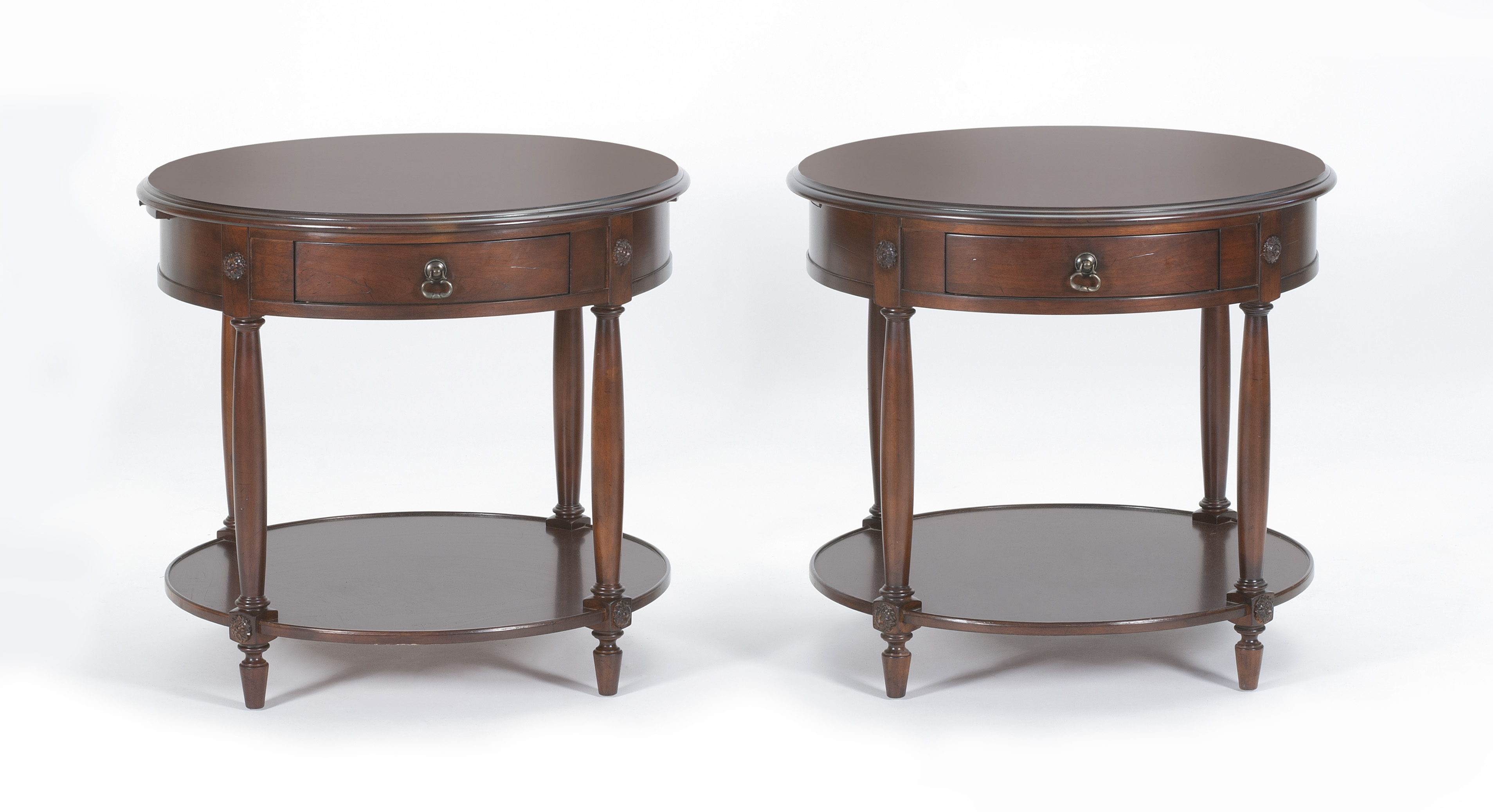 Appraisal: PAIR OF TH CENTURY DRUM-FORM TABLES by Drexel in cherry