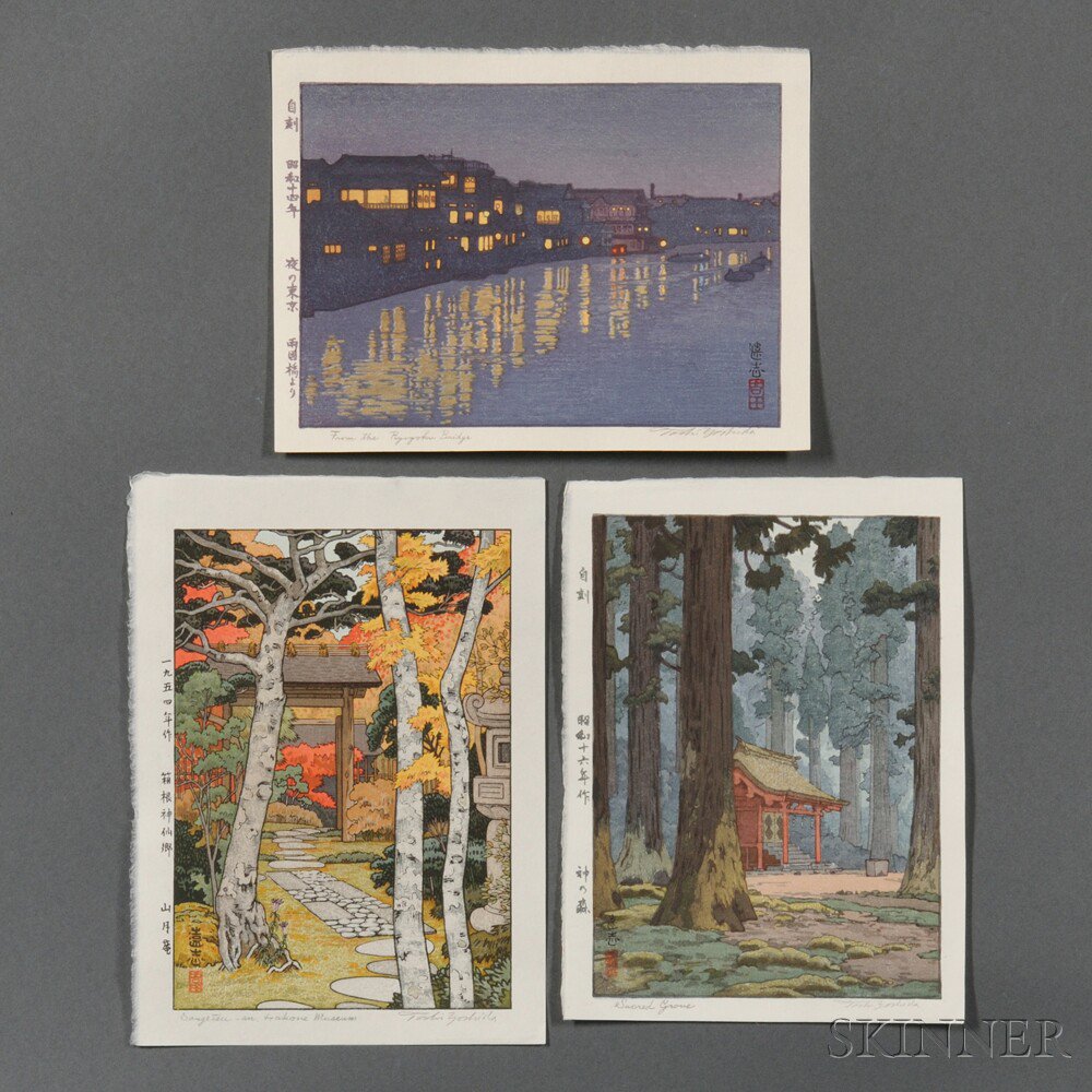 Appraisal: Toshi Yoshida - Three Color Woodblock Prints Japan From the