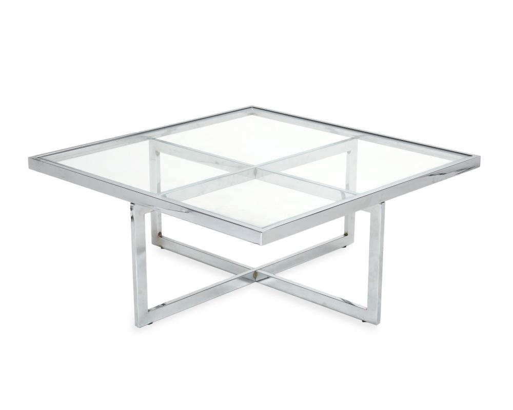 Appraisal: A Milo Baughman-style chrome and glass coffee table th Century