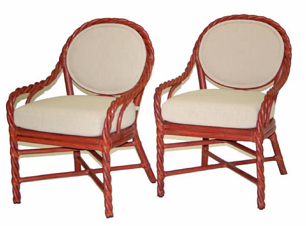 Appraisal: A pair of rattan 'Twist' chairs McGuire Furniture Company st