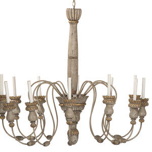 Appraisal: A Pair of Carved and Painted Wood Twelve-Light Chandeliers th