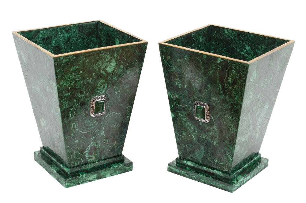 Appraisal: Pair of Small Square Malachite Planters h in w in