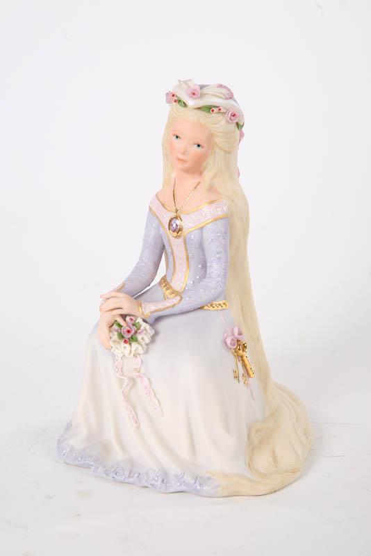 Appraisal: CYBIS FIGURE Rapunzel Seated girl with lilacs a gold pendant