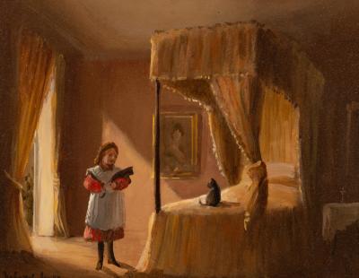 Appraisal: Deborah Jones - Girl with Cats in a Bedroom oil