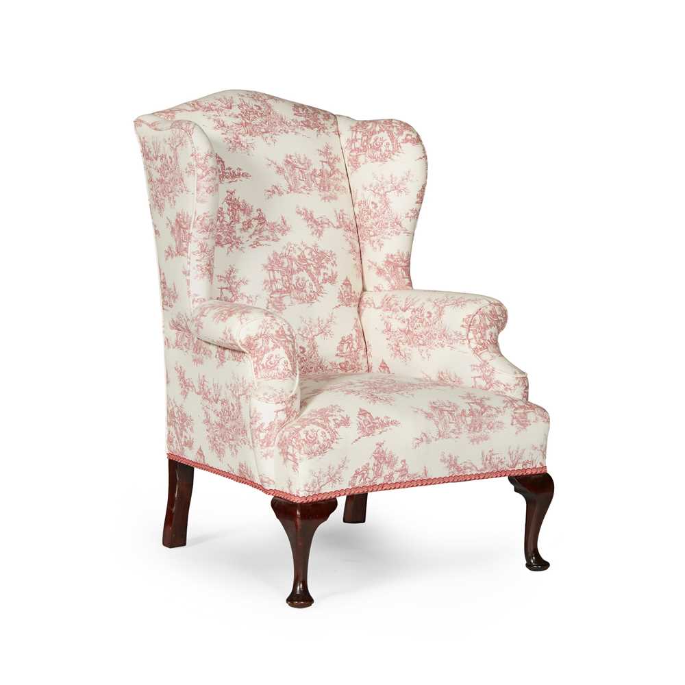 Appraisal: GEORGIAN STYLE MAHOGANY WING ARMCHAIR TH CENTURY covered in red