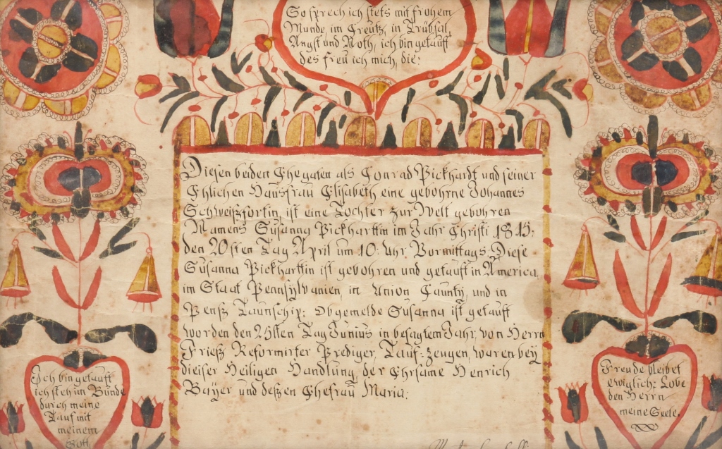 Appraisal: FRAKTUR BY MARTIN BRECHALL Pennsylvania - Watercolor and pen and