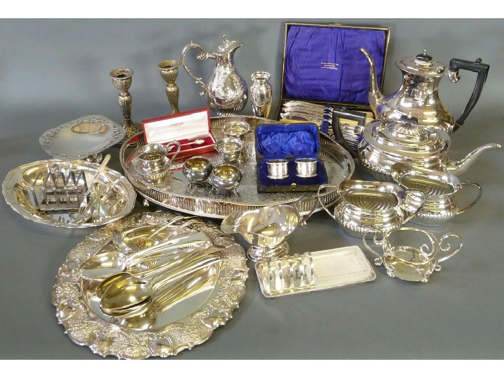 Appraisal: SELECTION OF PLATED ITEMS INCLUDING AN OVAL GALLERIED TEA TRAY