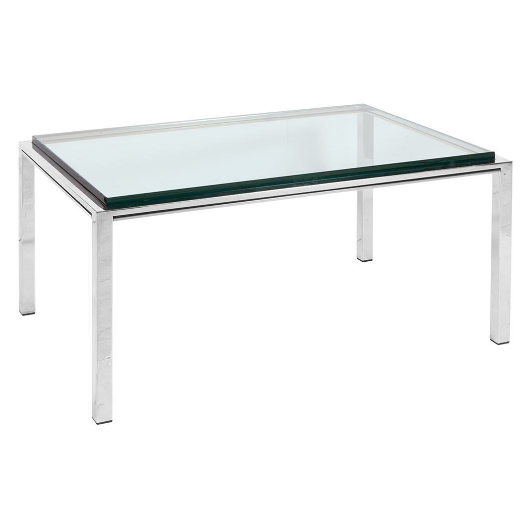 Appraisal: Chrome and Glass Low Table The rectangular top raised on