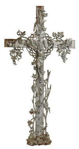 Appraisal: French silver painted cast iron cross th c figural crucifix