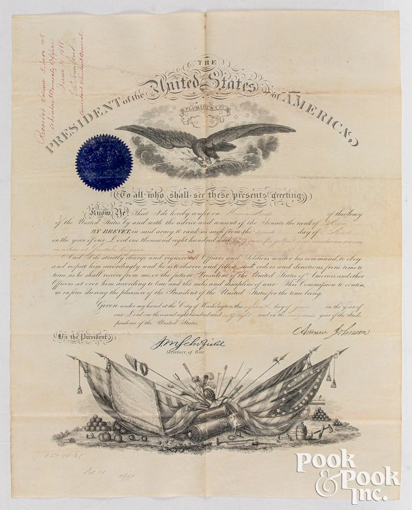 Appraisal: Signed A Johnson Presidential military promotion Signed Andrew Johnson Presidential