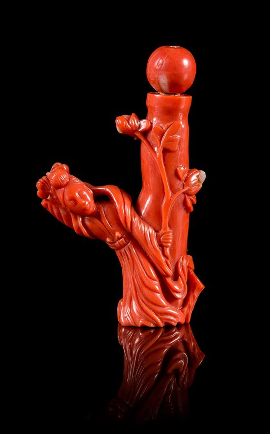 Appraisal: Sale Lot A Small Red Coral Vessel depicting a female