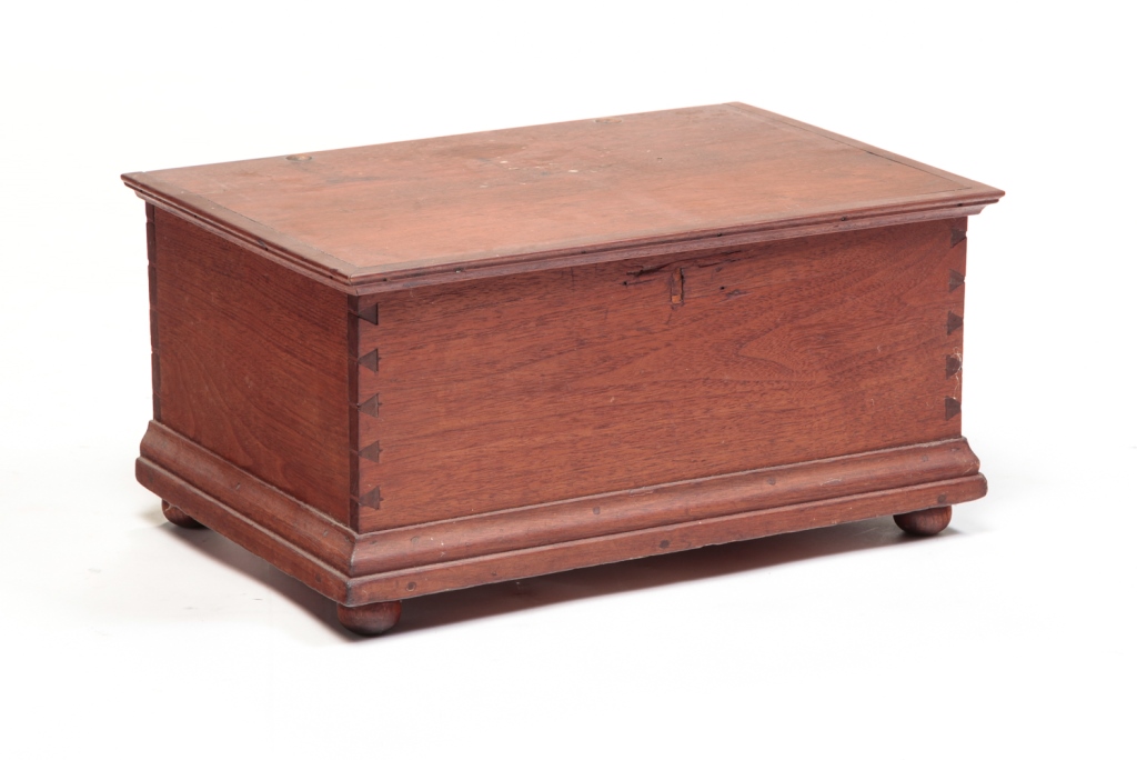 Appraisal: AMERICAN LOCK BOX Late th century walnut with poplar secondary