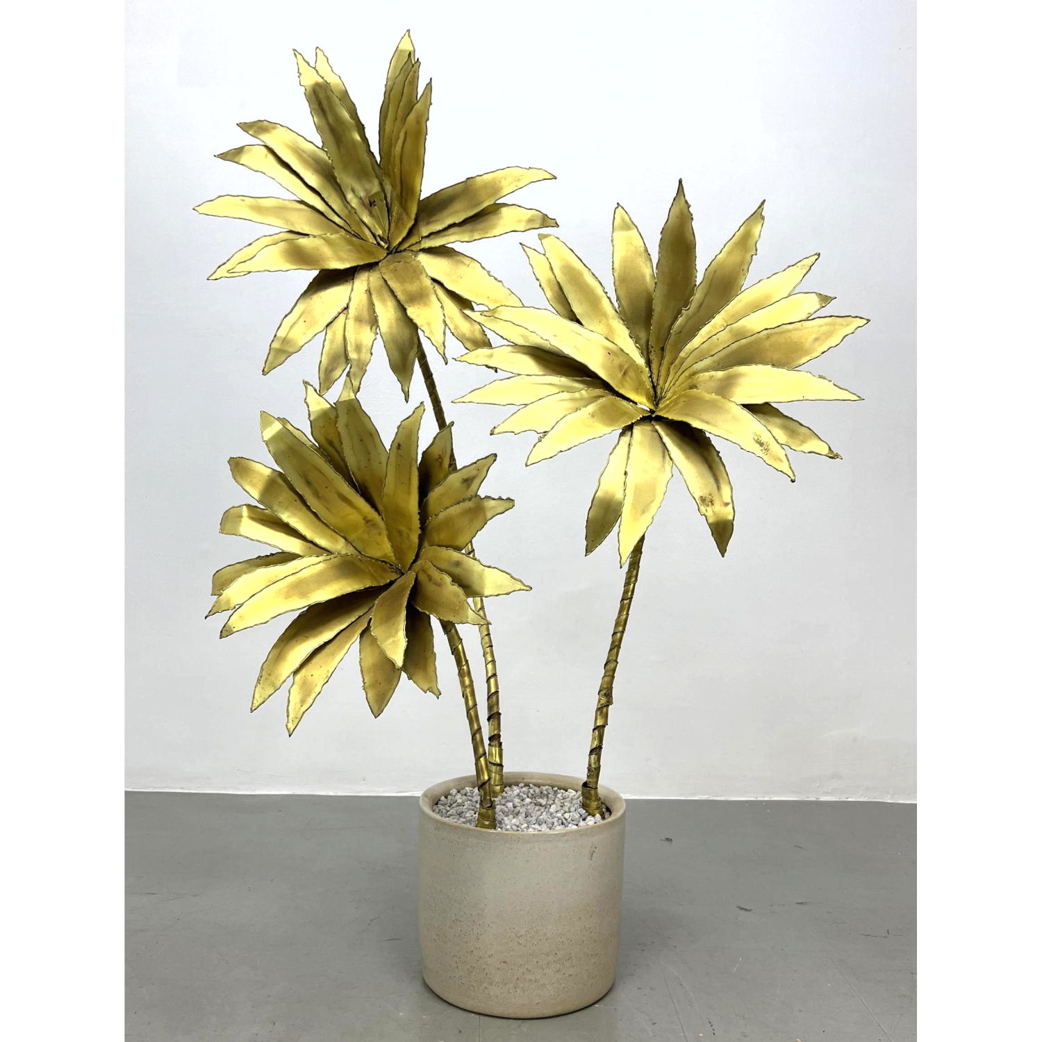 Appraisal: Brutalist Metal Flower Stems in Flower Pot Sculpture Flowers removable