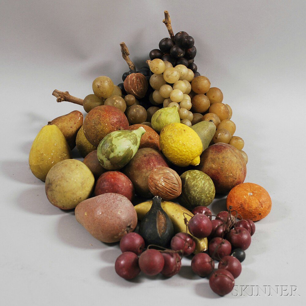 Appraisal: Approximately Thirty-one Pieces of Stone Fruit including grapes cherries a