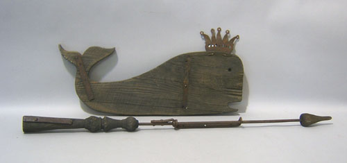 Appraisal: Wooden whale weathervane with wrought iron hardware th c h