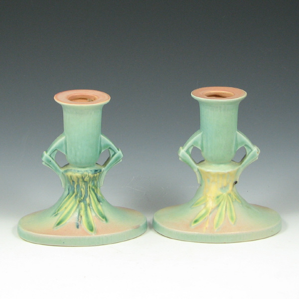 Appraisal: Roseville Moss - Candleholders - Mint Pair of Roseville Moss