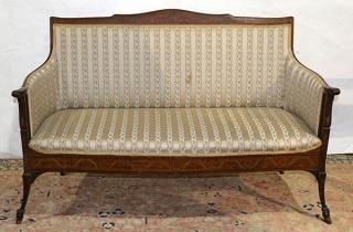 Appraisal: Edwardian partial painted satinwood settee Edwardian partial painted satinwood settee