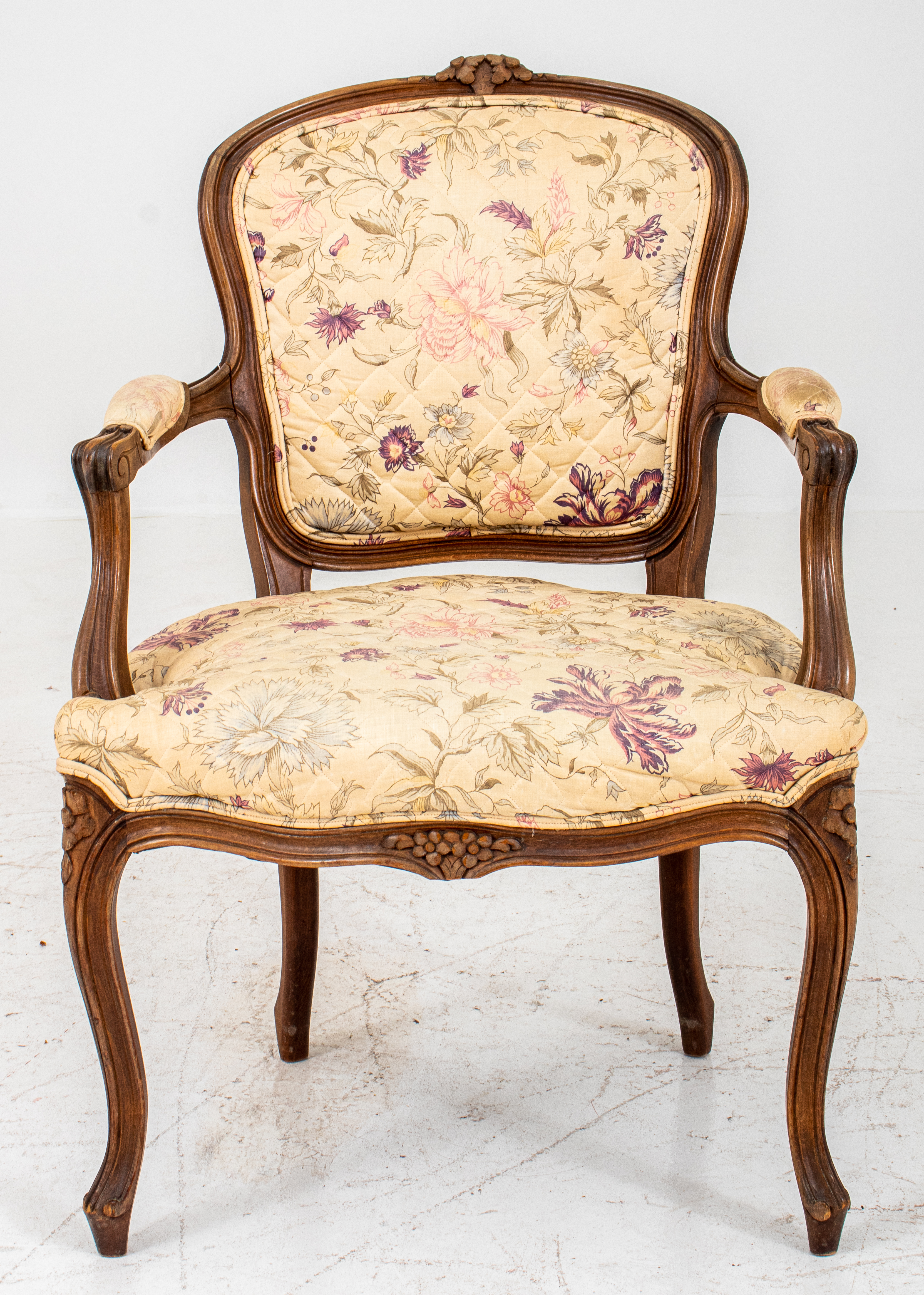 Appraisal: LOUIS XV STYLE BEECHWOOD OPEN ARM CHAIR Louis XV Style