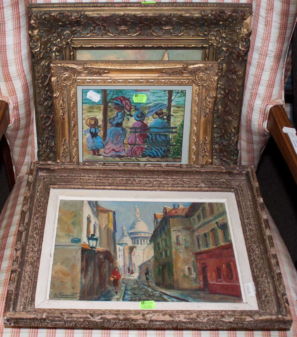 Appraisal: Three framed artworks including signed oil on canvas oil on