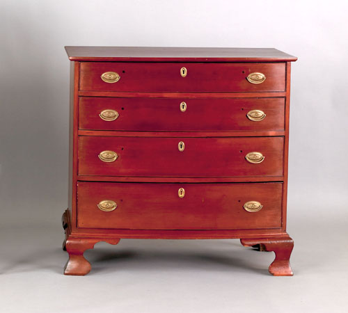 Appraisal: New England diminutive Chippendale cherry bowfront chest late th c