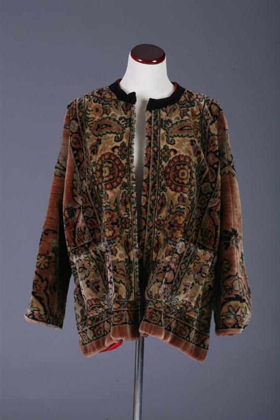 Appraisal: VINTAGE PERSIAN-STYLE CARPET JACKET s Red satin lining PROVENANCE Purchased