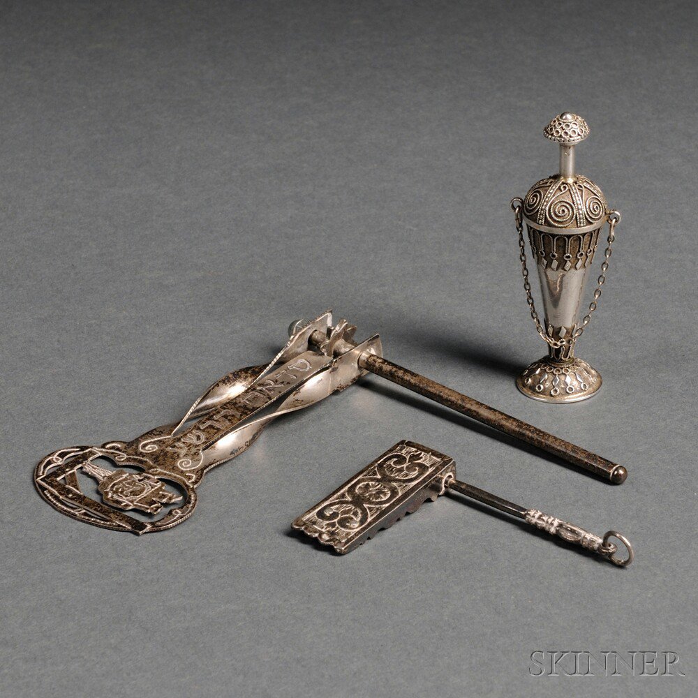 Appraisal: Silver and Silver Filigree Scent Bottle and Two Miniature Silver