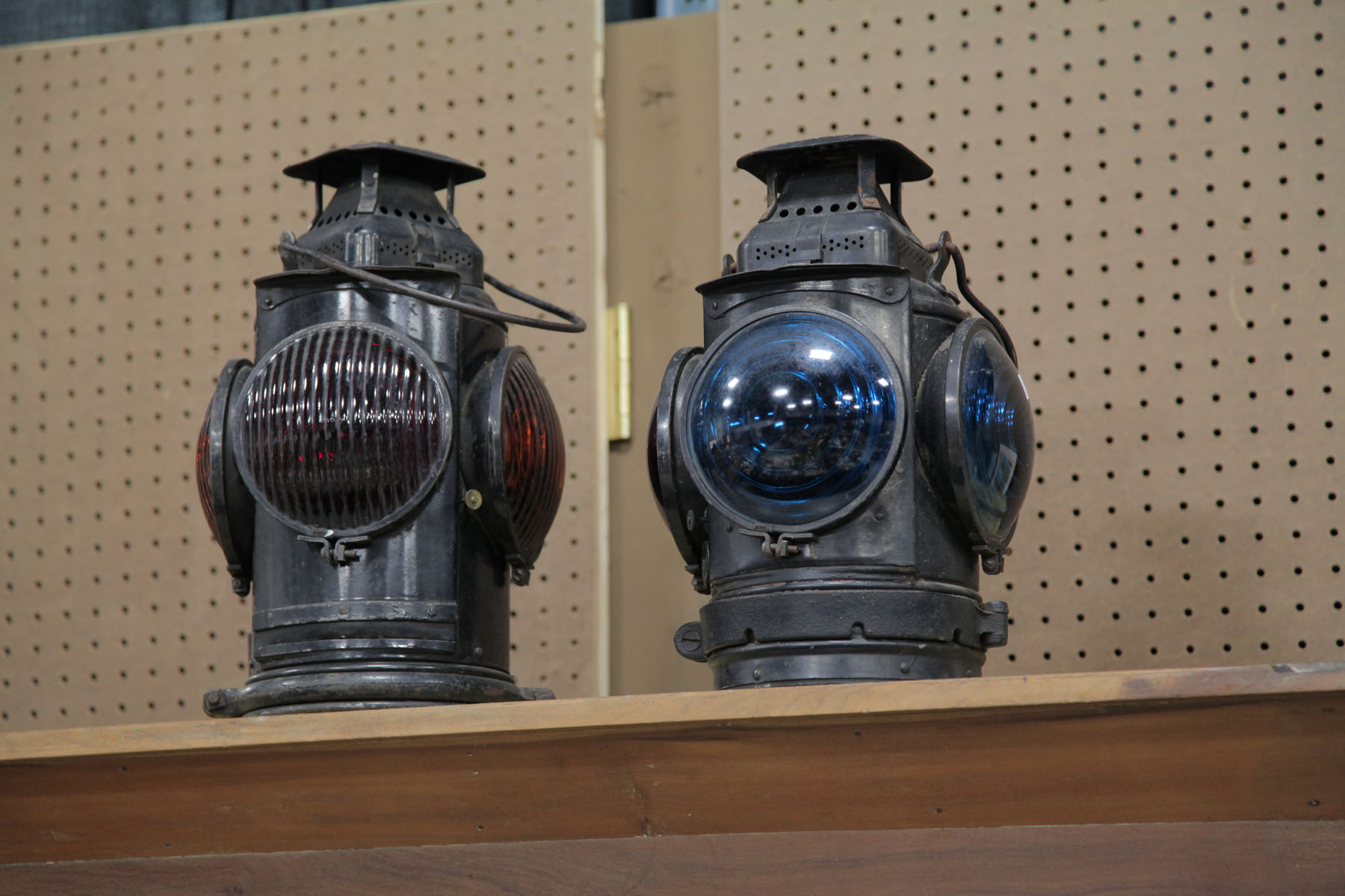 Appraisal: TWO ADLAKE RAILROAD LANTERNS Chicago th century One with three