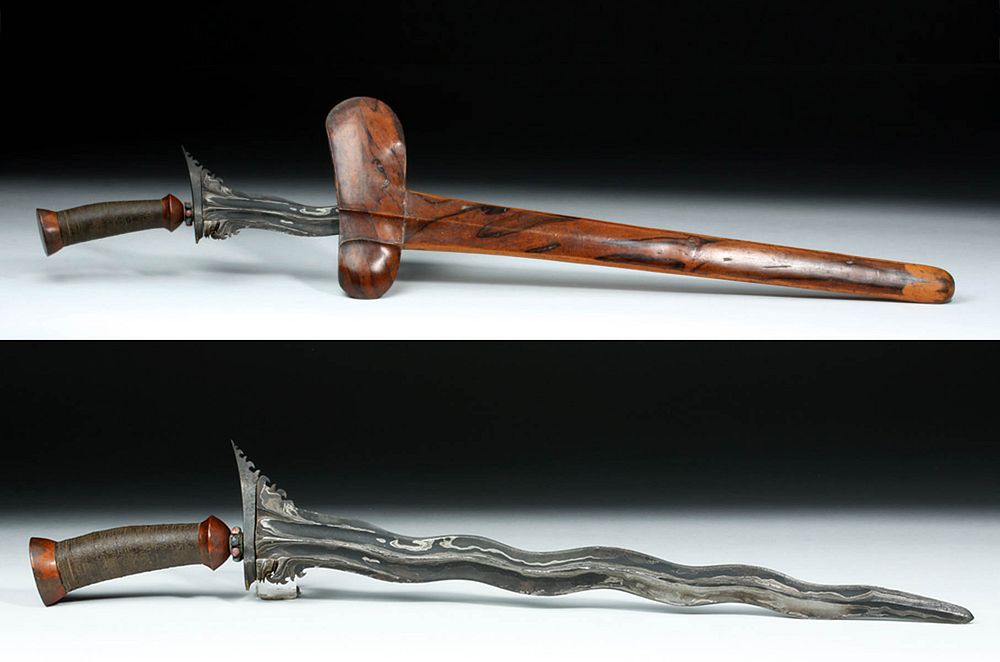 Appraisal: th C Fine Old Indonesian Kris - Wood Leather Iron