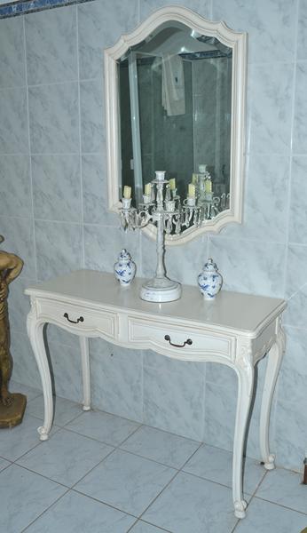 Appraisal: WHITE PAINTED TWO DRAWER SIDE TABLE AND MIRROR