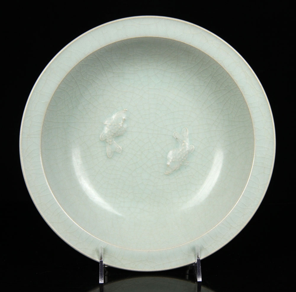 Appraisal: - Celadon Green Glazed Pottery Plate Celadon green glazed pottery