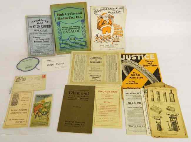 Appraisal: Early bicycle ephemera lot including Kelsey Co catalog Hub Cycle