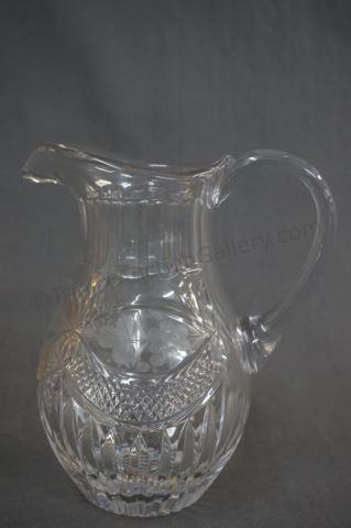 Appraisal: Vintage Cut and Etched Glass oz Water Pitcher with applied