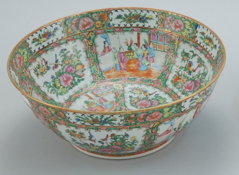 Appraisal: CHINESE EXPORT ROSE MEDALLION PORCELAIN PUNCH BOWL Late th CenturyWith