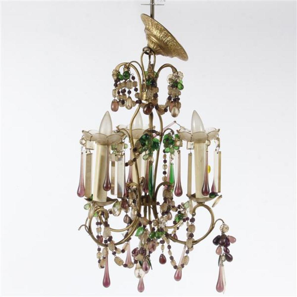 Appraisal: CHANDELIER WITH VICTORIAN BLOWN GLASS TEARDROP PENDANTS AND MOLDED GLASS