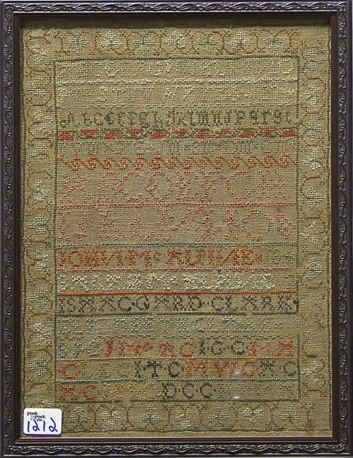 Appraisal: Silk on linen sampler dated wrought by Sarah McAlpine x