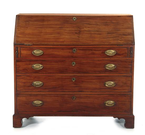 Appraisal: Georgian mahogany bureau circa fallboard fitted interior four drawers bracket