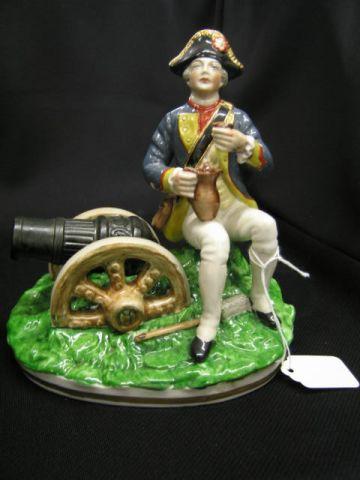 Appraisal: Fine Porcelain Figurine of Soldier seated by a cannon signed