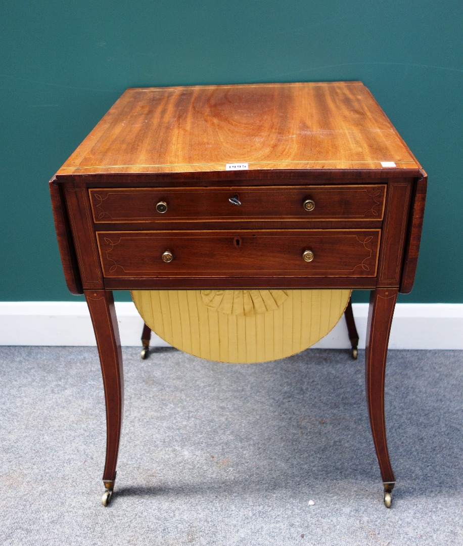 Appraisal: A George III inlaid mahogany writing work table the drop